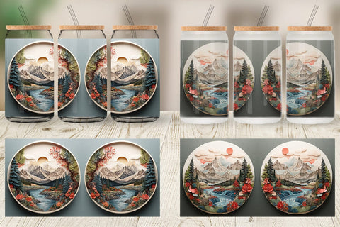 Glass Can 3D Landscape Mountain Tree Sublimation artnoy 