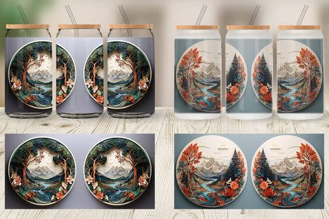 Glass Can 3D Landscape Mountain Tree Sublimation artnoy 