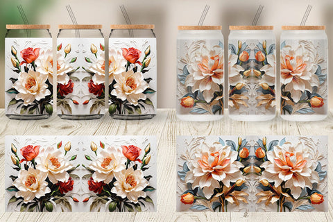 Glass Can 3D Lily Flower Painting Sublimation artnoy 