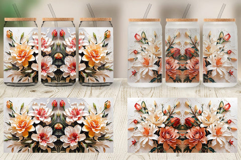 Glass Can 3D Lily Flower Painting Sublimation artnoy 