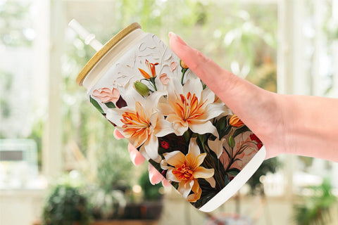 Glass Can 3D Lily Flower Painting Sublimation artnoy 