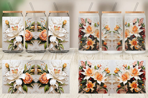 Glass Can 3D Lily Flower Painting Sublimation artnoy 