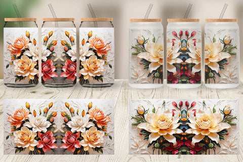 Glass Can 3D Lily Flower Painting Sublimation artnoy 