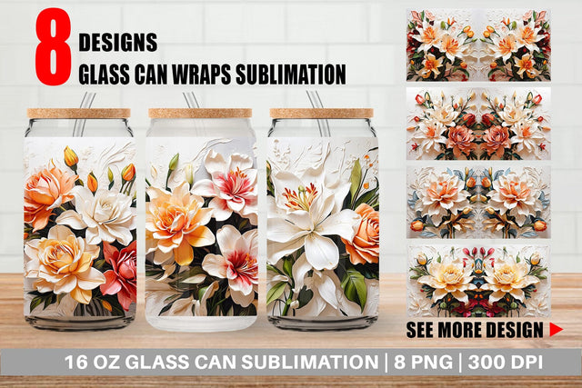 Glass Can 3D Lily Flower Painting Sublimation artnoy 
