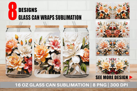 Glass Can 3D Lily Flower Painting Sublimation artnoy 
