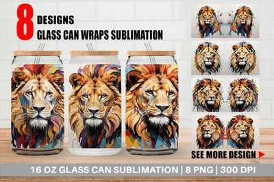 Glass Can 3D Lion Painting Sublimation artnoy 