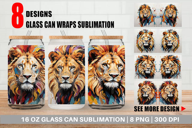 Glass Can 3D Lion Painting Sublimation artnoy 