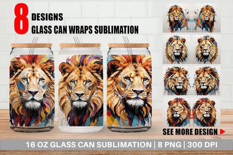 Glass Can 3D Lion Painting Sublimation artnoy 