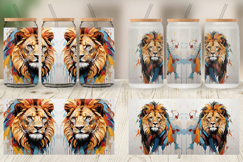 Glass Can 3D Lion Painting Sublimation artnoy 