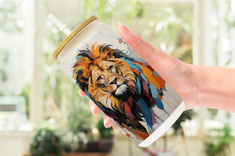 Glass Can 3D Lion Painting Sublimation artnoy 