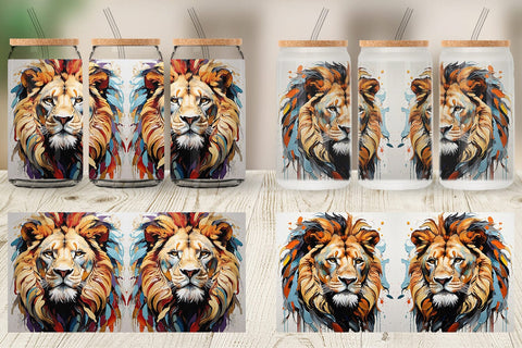 Glass Can 3D Lion Painting Sublimation artnoy 