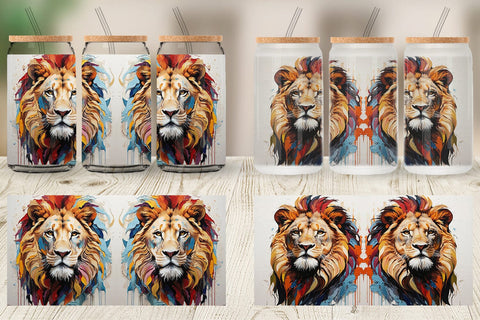 Glass Can 3D Lion Painting Sublimation artnoy 
