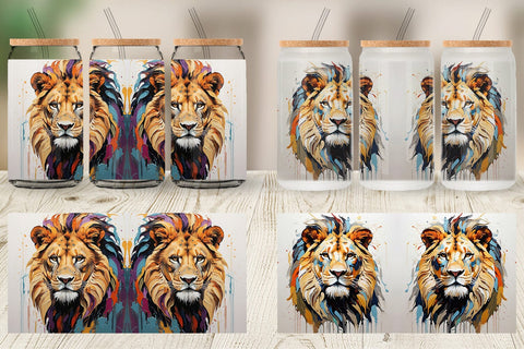Glass Can 3D Lion Painting Sublimation artnoy 