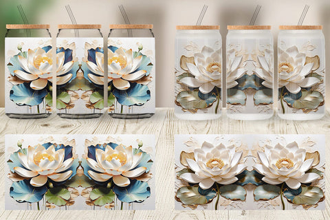 Glass Can 3D Lotus Flower Painting Sublimation artnoy 