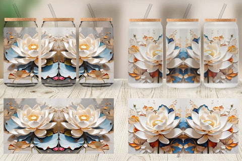 Glass Can 3D Lotus Flower Painting Sublimation artnoy 