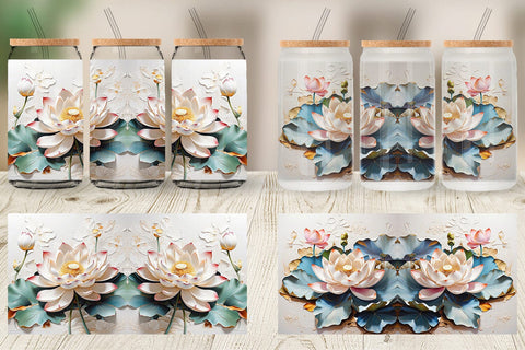 Glass Can 3D Lotus Flower Painting Sublimation artnoy 