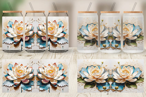 Glass Can 3D Lotus Flower Painting Sublimation artnoy 
