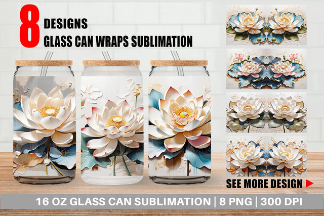 Glass Can 3D Lotus Flower Painting Sublimation artnoy 