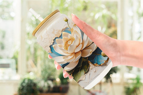 Glass Can 3D Lotus Flower Painting Sublimation artnoy 