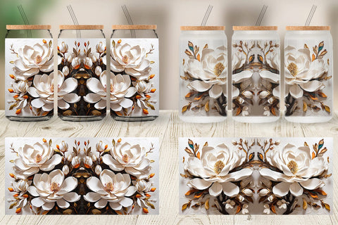 Glass Can 3D Magnolia Flower Sublimation artnoy 