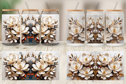 Glass Can 3D Magnolia Flower Sublimation artnoy 