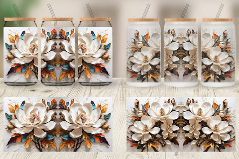 Glass Can 3D Magnolia Flower Sublimation artnoy 
