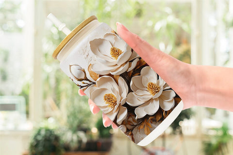 Glass Can 3D Magnolia Flower Sublimation artnoy 