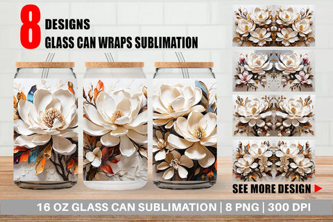 Glass Can 3D Magnolia Flower Sublimation artnoy 