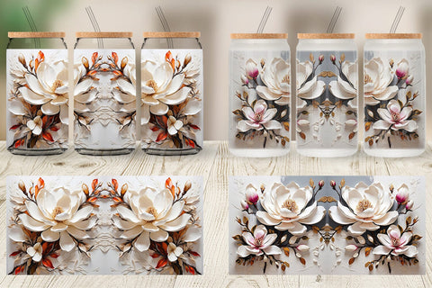 Glass Can 3D Magnolia Flower Sublimation artnoy 
