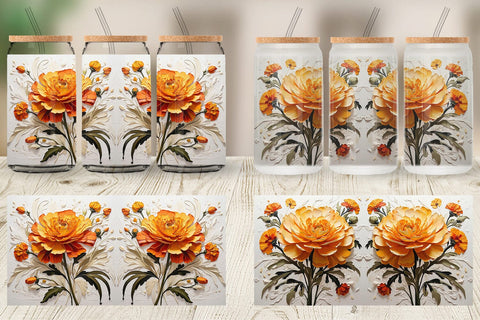 Glass Can 3D Marigold Flower Sublimation artnoy 