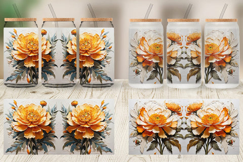 Glass Can 3D Marigold Flower Sublimation artnoy 