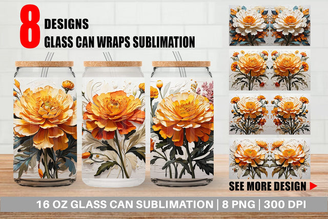 Glass Can 3D Marigold Flower Sublimation artnoy 