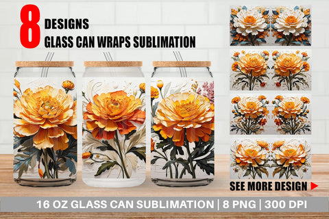 Glass Can 3D Marigold Flower Sublimation artnoy 