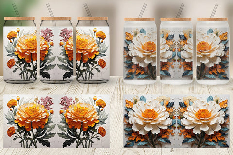 Glass Can 3D Marigold Flower Sublimation artnoy 