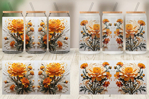 Glass Can 3D Marigold Flower Sublimation artnoy 