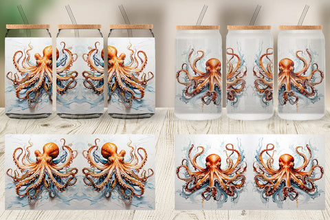 Glass Can 3D Octopus Painting Sublimation artnoy 