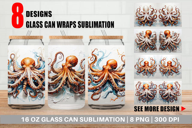 Glass Can 3D Octopus Painting Sublimation artnoy 