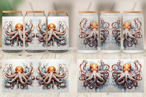 Glass Can 3D Octopus Painting Sublimation artnoy 