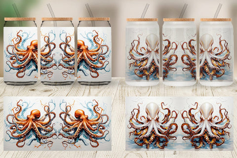 Glass Can 3D Octopus Painting Sublimation artnoy 