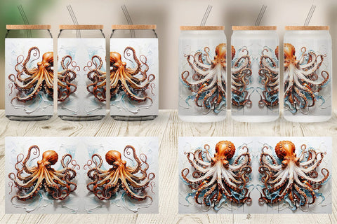 Glass Can 3D Octopus Painting Sublimation artnoy 