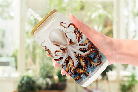 Glass Can 3D Octopus Painting Sublimation artnoy 