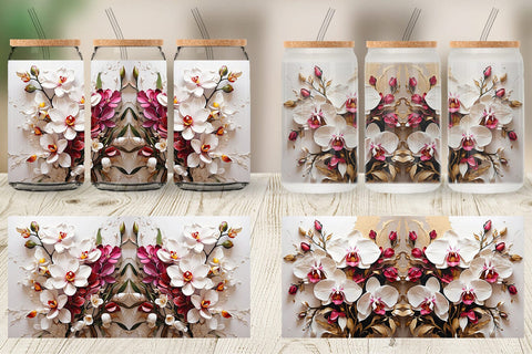 Glass Can 3D Orchid Flower Sublimation artnoy 