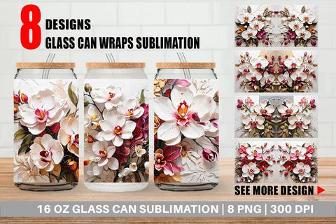 Glass Can 3D Orchid Flower Sublimation artnoy 
