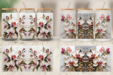 Glass Can 3D Orchid Flower Sublimation artnoy 