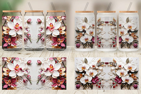 Glass Can 3D Orchid Flower Sublimation artnoy 