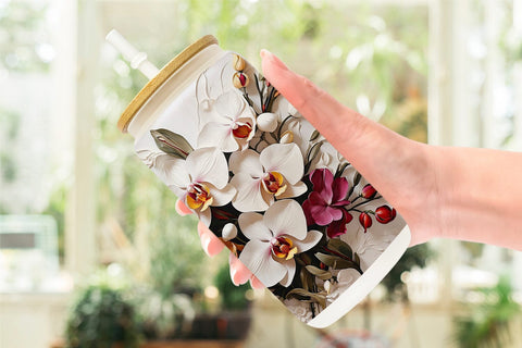 Glass Can 3D Orchid Flower Sublimation artnoy 