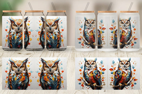 Glass Can 3D Owl Painting Sublimation artnoy 