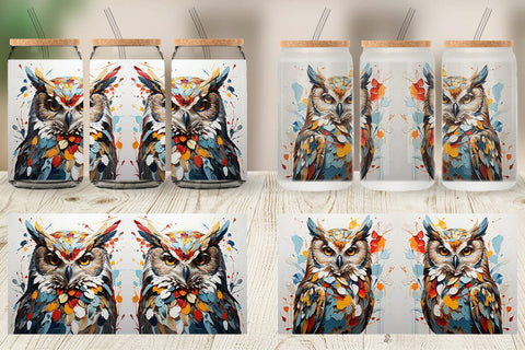 Glass Can 3D Owl Painting Sublimation artnoy 