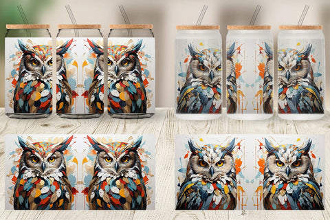 Glass Can 3D Owl Painting Sublimation artnoy 