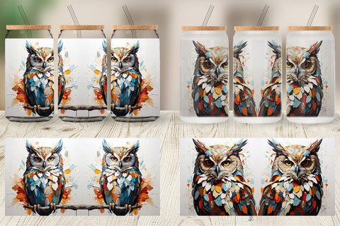 Glass Can 3D Owl Painting Sublimation artnoy 